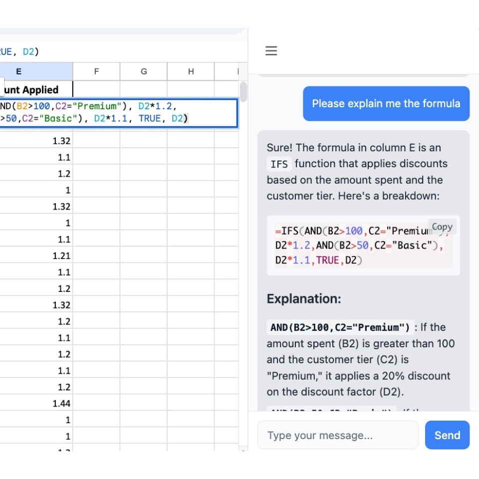 Getting clear explanations in Sheet Advisor