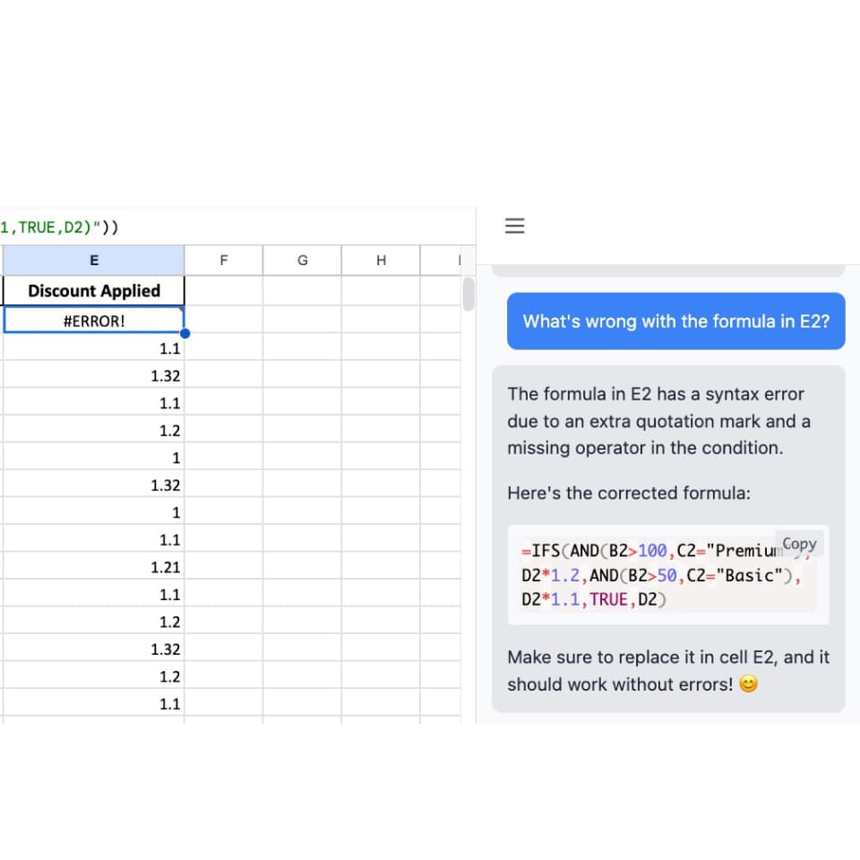 Fixing formulas with Sheet Advisor